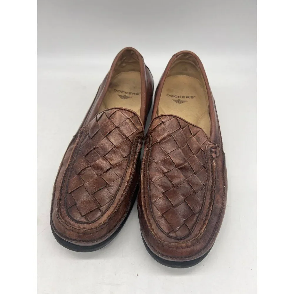 Dockers Brown Men’s Woven Leather Padded Loafers Size 10